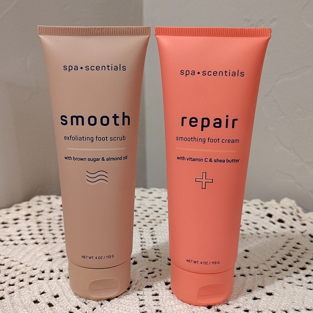 Spa Scentials Foot Care Set - Repair Cream & Smooth Foot Scrub NEW SEALED